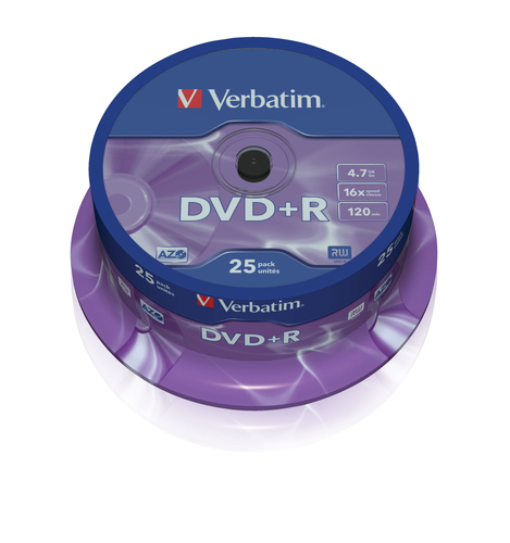 Verbatim DVD+R 4.7GB 16X 25pack AZO MATT SILVER cake box - 4 matricas