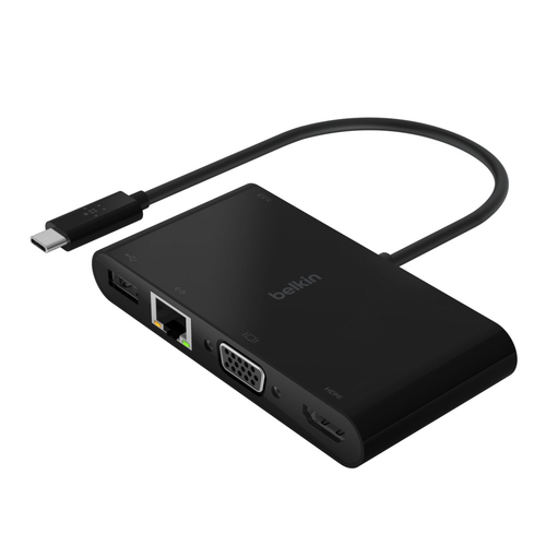 Belkin USB-C to Gigabit-Ethern. HDMI/VGA/USB-A-Adapter, 100W PD kabelis, vads