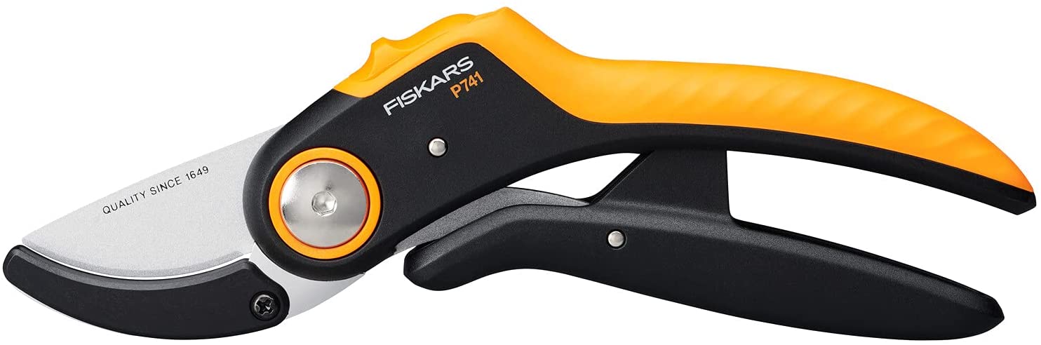 Fiskars PowerLever Plus anvil secateurs P741 (black/orange)