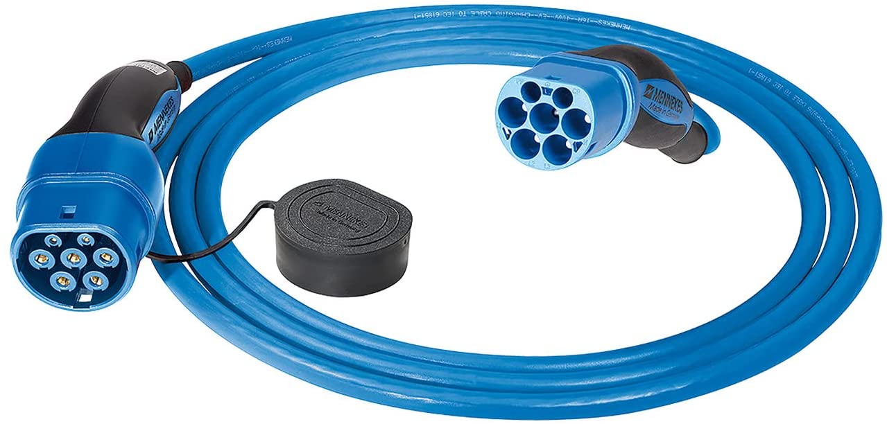 Mennekes charging cable mode 3, type 2, 32A, 3PH (blue/black, 4 meters)