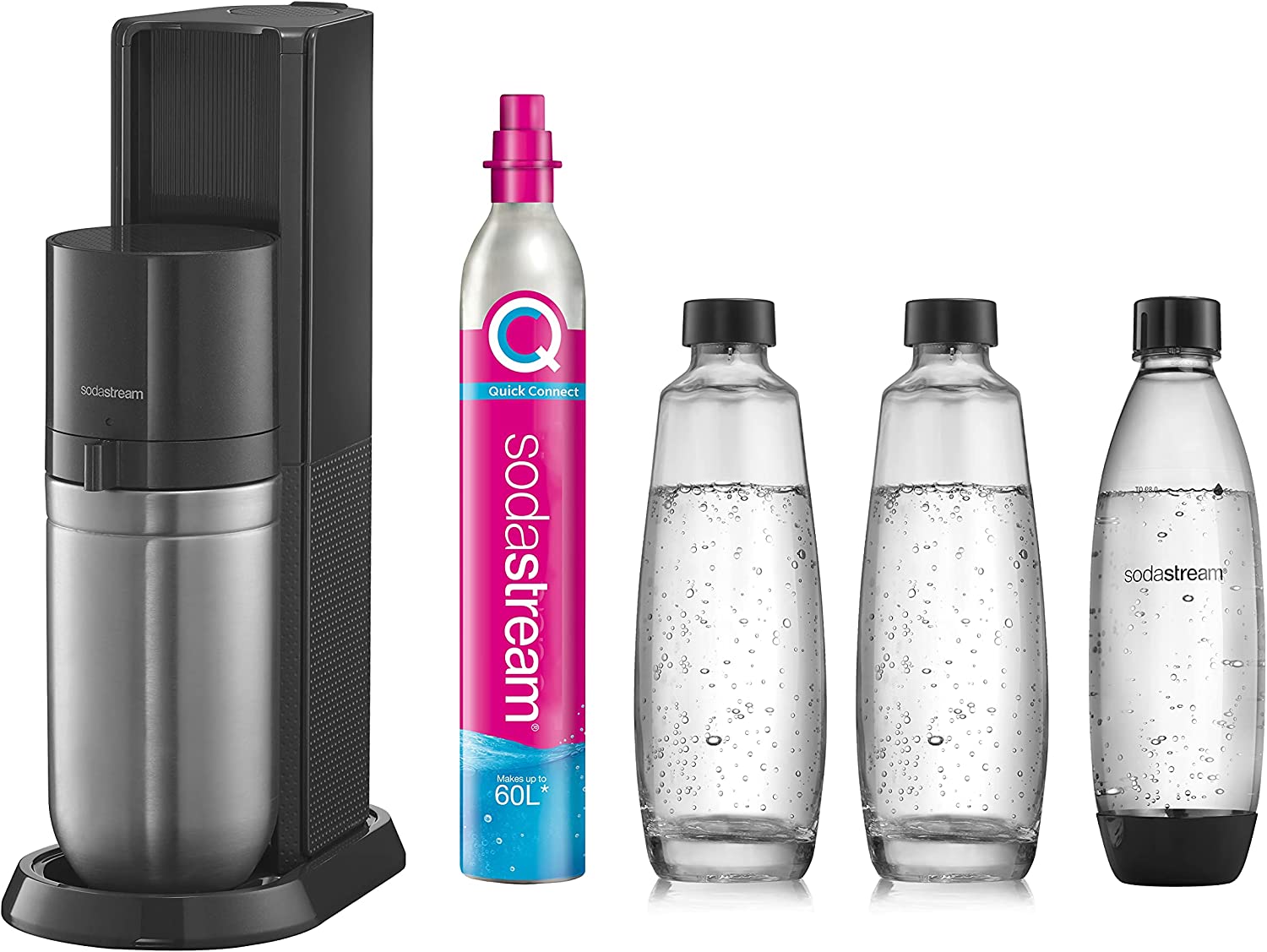 SodaStream Duo Value Pack Titan, Sparkling Water Maker (dark grey/stainless steel, incl. 2 glass bottles, plastic bottle, CO? cylinder) Virtuves piederumi