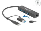 Delock 3P USB 3.2 Gen1 Hub+LAN+USB-C/A - 64149 aksesuārs datorkorpusiem