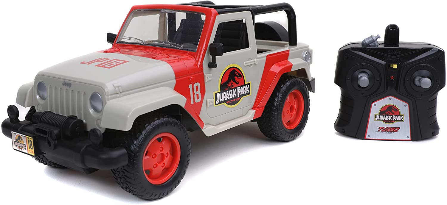 Jada Toys Jurassic Park RC Jeep Wrangler (grey/red, 1:16) 253256000 (4006333074349) Radiovadāmā rotaļlieta