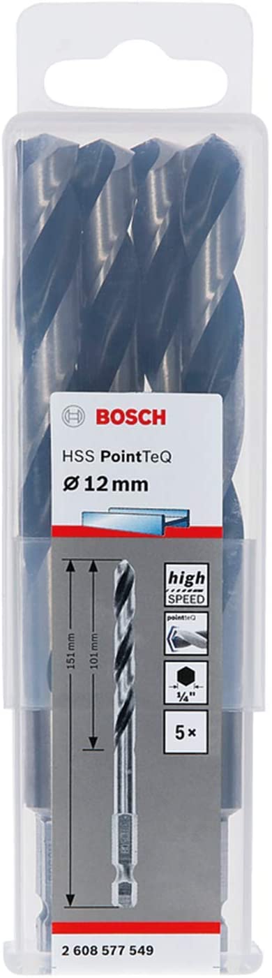 Bosch twist drill HSS PointTeQ Hex, O 12mm (5 pieces, working length 101mm) 2608577549 (6949509231642)