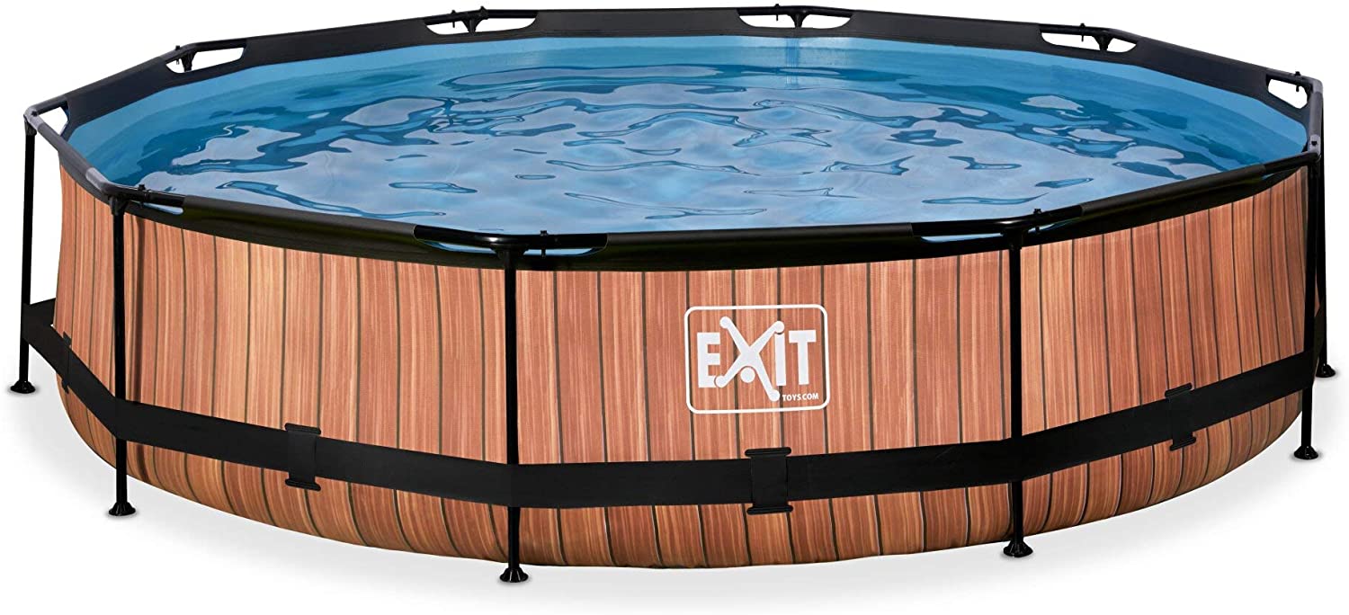 Exit Exit Toys Wood Pool, Frame Pool O 360x76cm, swimming pool (brown, with filter pump) Baseins