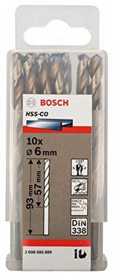 Bosch metal twist drill HSS-Co, DIN 338, O 6mm (10 pieces, working length 57mm) 2608585889 (3165140521246)