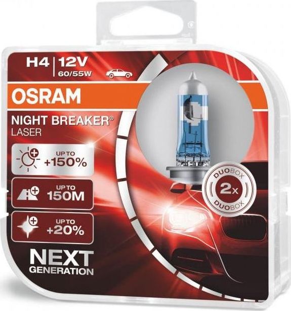 Osram Automobilines lemputes Osram Night Breaker Laser (Next Generation) H4, 2 vnt. 64193NL (4052899991675) auto spuldze
