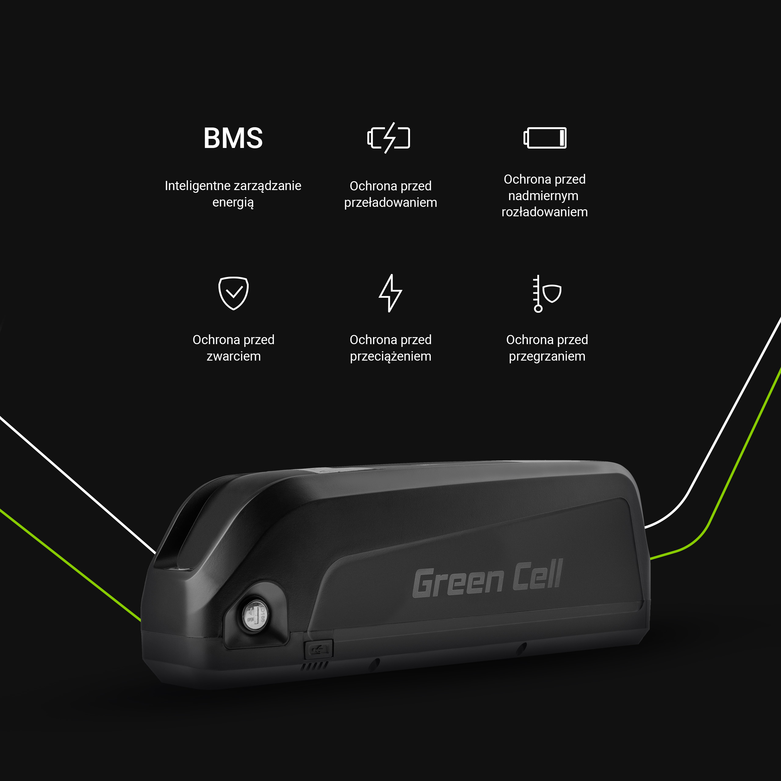 Green Cell E-bike Battery 48V 18Ah 864Wh Down Tube Ebike EC5 for Samebike, SMLRO with Charger EBIKE78STD (5904326371996)