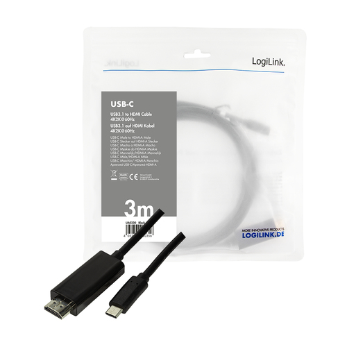 LOGILINK - USB 3.2 Gen 1x1 USB-C™ M to HDMI 2.0 Cable, 3m USB kabelis