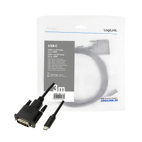 LOGILINK - USB 3.2 Gen 1x1 USB-C™ M to DVI Cable, 3m USB kabelis