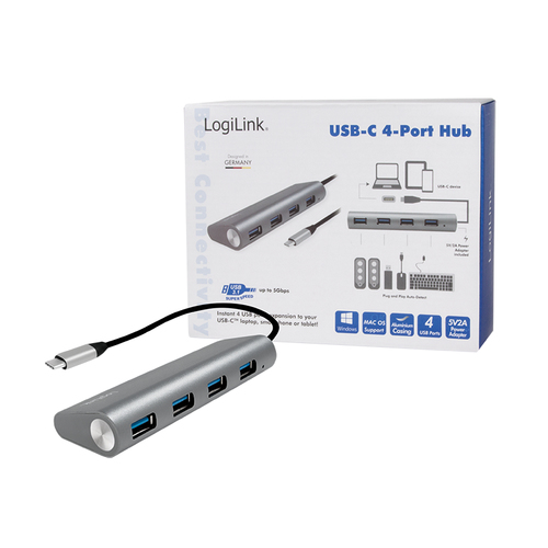 UA0309 USB 3.0 (3.1 Gen 1) Type-C 5000Mbit/s Grau Schnittstellenhub (UA0309) datortīklu aksesuārs