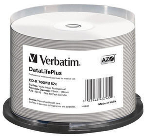 Verbatim CD-R [ 50pcs, 700MB, 52x, spindle | WHITE WIDE PRINTABLE SURFACE ] matricas