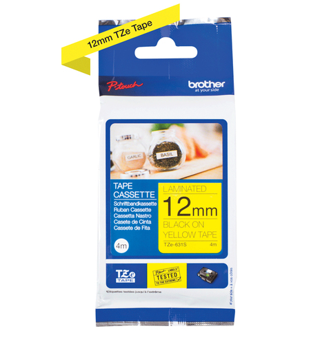 Brother Laminated Tape P-Touch TZe-631S - 12 mm x 4 m - Black on Yellow