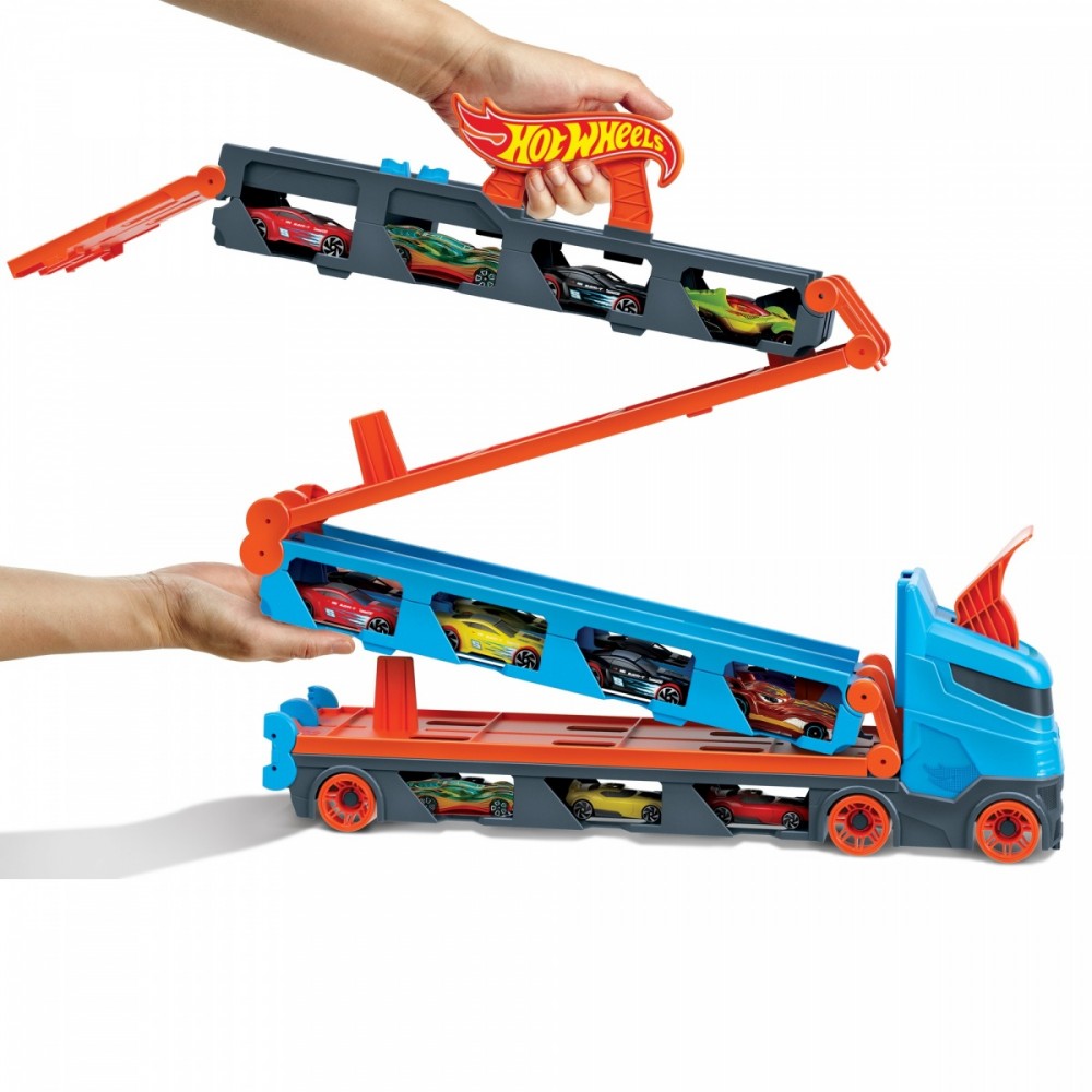 Hot Wheels 2-in-1 Racetrack Transporter Toy Vehicle (Blue/Orange) Rotaļu auto un modeļi