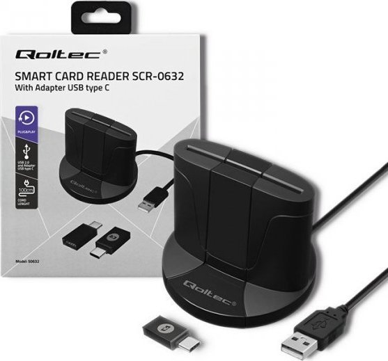 Qoltec 50632 Intelligent Smart ID chip card reader SCR-0632 | USB type C karšu lasītājs