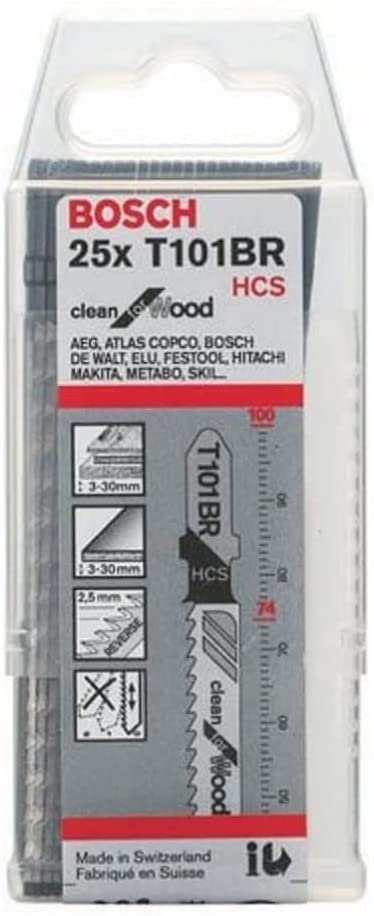 Bosch jigsaw blade T 101 BR Clean for Wood, 100mm (25 pieces) 2608633623 (3165140127677)