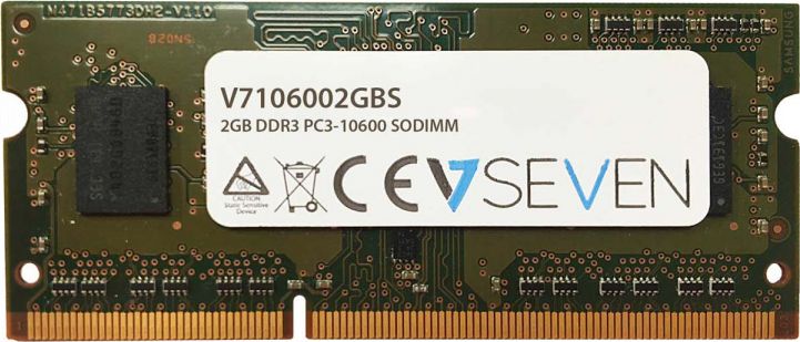 V7 - DDR3 - 2 GB - SO DIMM 204- PIN - 1333 MHz / PC3- 10600 - unbuffered - not- ECC (V7106002GBS) operatīvā atmiņa