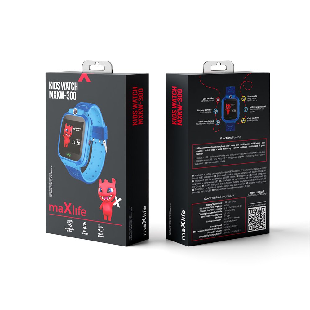 Maxlife MXKW-300 Smartwatch Kids Bērnu Viedpulkstenis / LBS / SMS / Zvana Funkcija / SOS Funkcija MXKW-300_BL Viedais pulkstenis, smartwatch