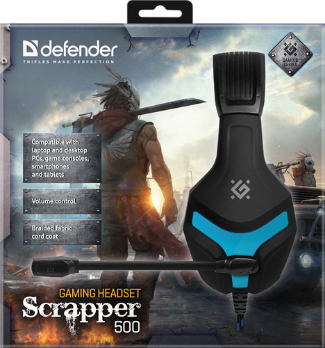 Headphones with microphone DEFENDER SCRAPPER 500 black & blue austiņas