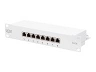 Patch panel 10 inches 8-ports RJ-45 Cat.6 shielded 1U complete LSA, cable bracket, gray