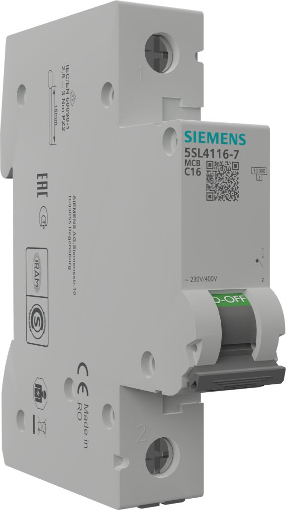 Siemens Leitungsschutzschalter 1polig 16 A 230 V, 400 V 5SL4116-7 (5SL4116-7) 4001869440170 kabelis, vads