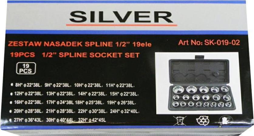 Silver ZESTAW NASADEK SPLINE 19el./SILVER EXSK-019-02