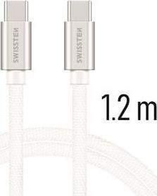 Swissten Textile Universāls Quick Charge 3.0 USB-C uz USB-C Datu un Uzlādes Kabelis 1.2 m Sudraba USB kabelis