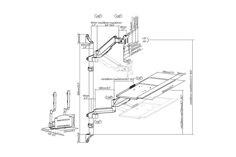 Digitus Flexible wall-mounted Stand/Sit workstation, single monitor