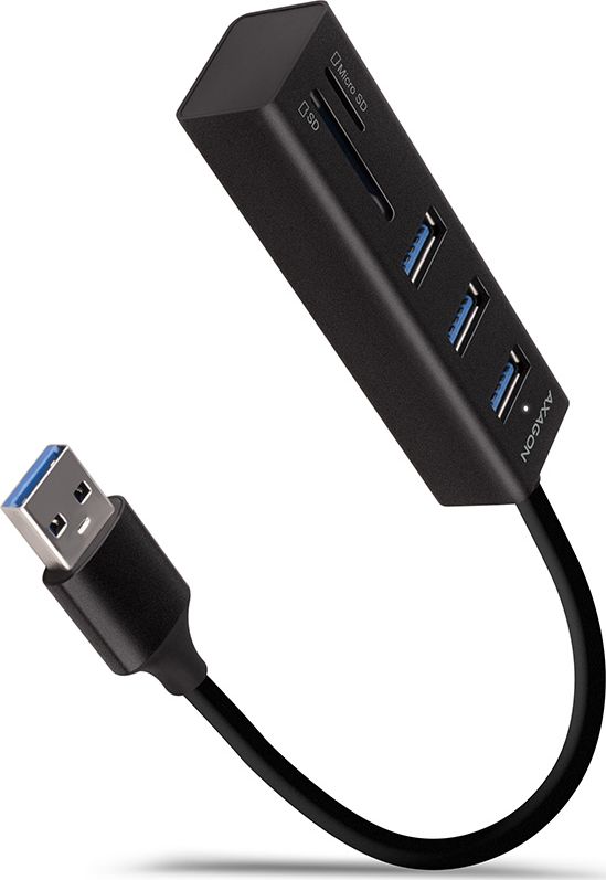 AXAGON HMA-CR3A 3x USB-A + SD/microSD, USB3.2 Gen 1 hub, metal, 20cm USB-A cable USB centrmezgli