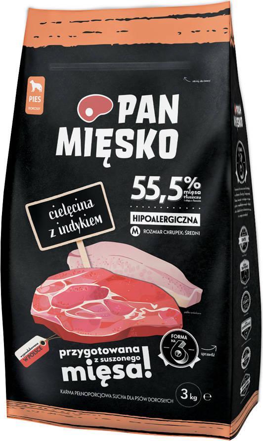 Pan Miesko Karma cielecina z indykiem chrupki M 3kg 10194500 (5905342292326) barība suņiem