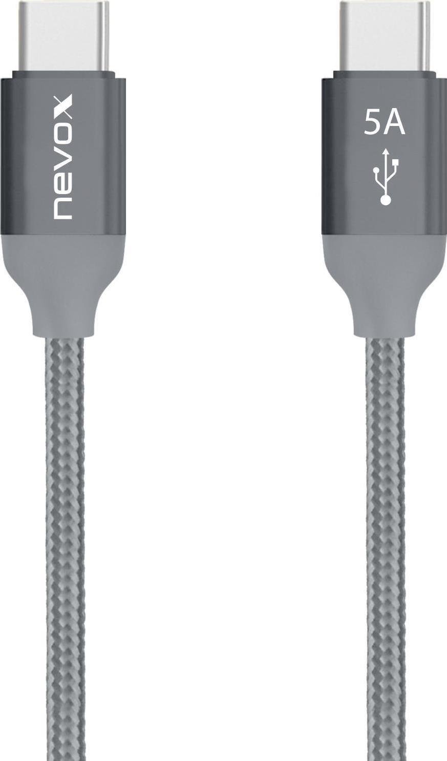 Nevox data and charging cable USB-C 2.0 > USB-C 2.0 (grey, 2 meters) kabelis, vads