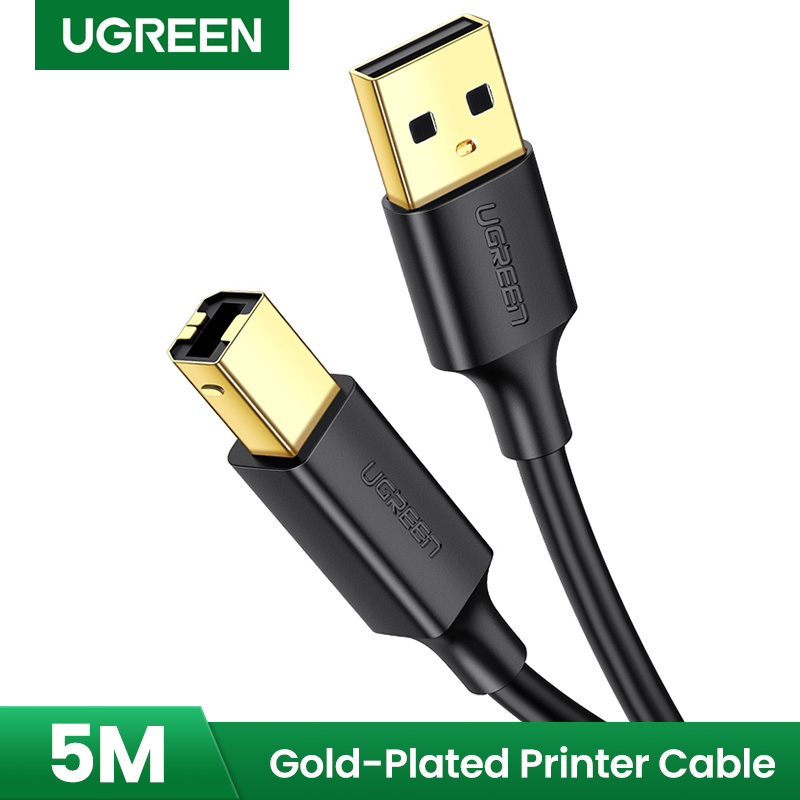 Ugreen USB 2.0 cable AB UGREEN US135 for printer, gold-plated, 5m (black) (10352) - 023772  rezerves daļas un aksesuāri printeriem