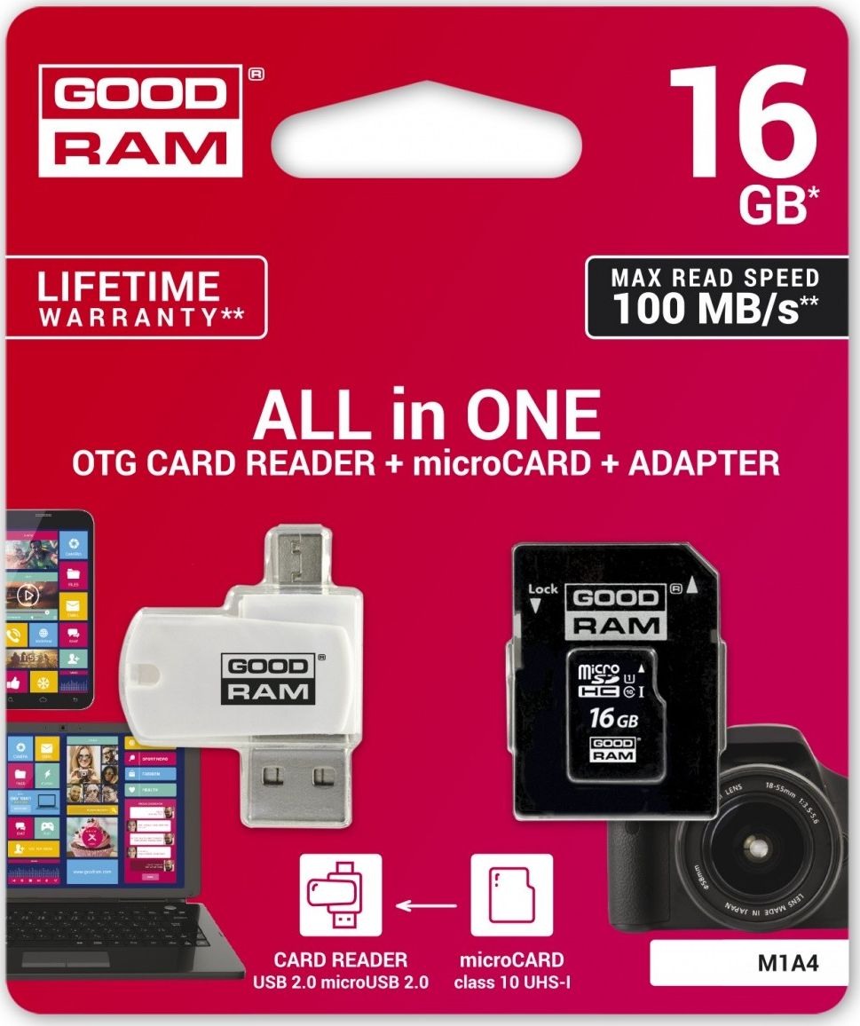 microSDHC card 16GB CL10 + adapter + reader atmiņas karte