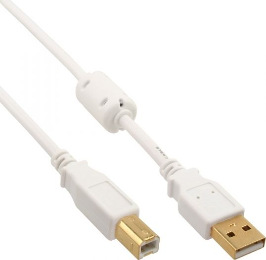 Kabel USB InLine Ferrytowy USB A/B, 5m, Balts (34555W) USB kabelis