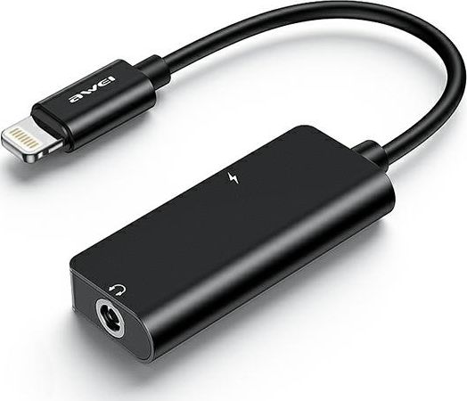 Adapter USB Awei CL-121 Lightning - Jack 3.5mm + Lightning Czarny  (AWEI083BLK) AWEI083BLK (6954284096652)