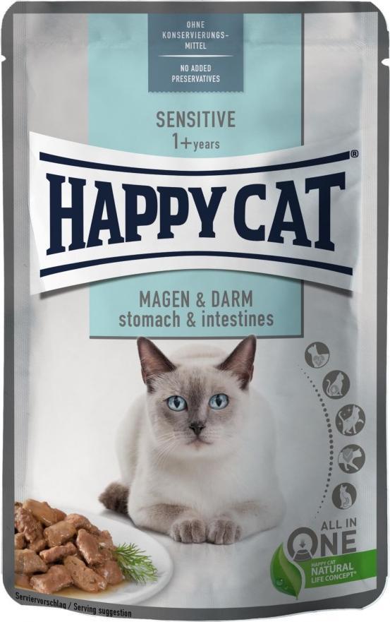 Happy Cat Sensitive Meat in Sauce Stomach & Intestines, mokra karma, dla kotow doroslych o wrazliwym ukladzie pokarmowym, kurczak, 85 g, sas kaķu barība