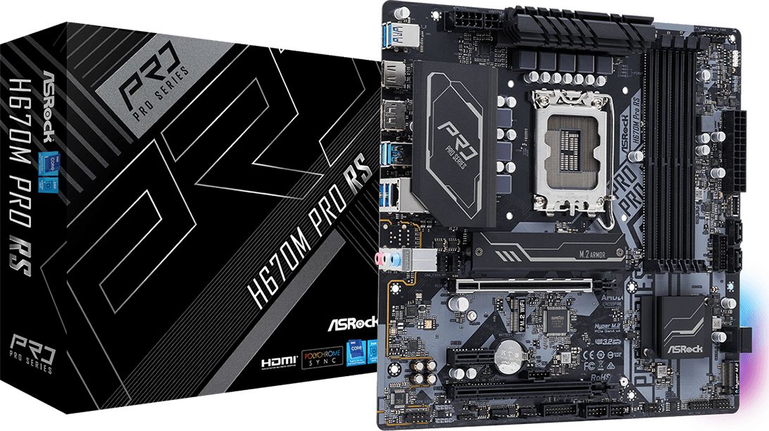 Asrock H670M Pro RS Intel H670 LGA 1700 micro ATX pamatplate, mātesplate