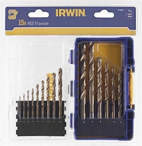 Wiertlo Irwin IRWIN ZESTAW 15szt. HSS TiS 1.5mm, 2mm, 3.5mm, 4mm, 4.5mm 5mm, 5.5mm, 6mm, 6.5mm, 7mm, 8mm, 9mm, 10m IRWIW3038501