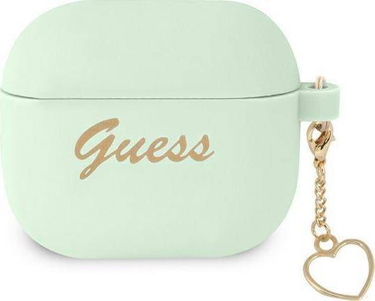 Guess Etui ladujace Silicone Charm Heart Collection do AirPods 3 zielone GUE1697GRN (3666339039080)