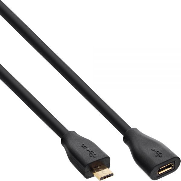 Kabel USB InLine przedluzacz, USB 2.0 Micro-B meski-zenski, Black 1.5m (32715P) USB kabelis