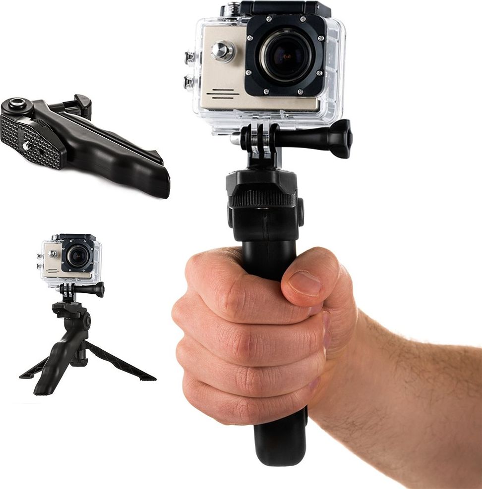 Hurtel Holder with a mini tripod for GoPro SJCAM sports cameras, black Sporta kameru aksesuāri