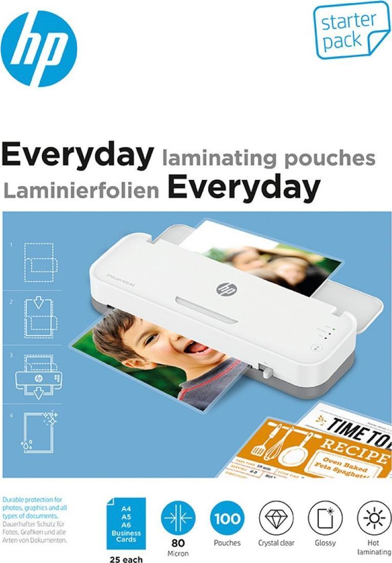 HP Folie laminacyjne Everyday, 25 x (A4, A5, A6, B-Card), 80 mic, 100 szt. HPF9158SS080100 (4030152091584) laminators