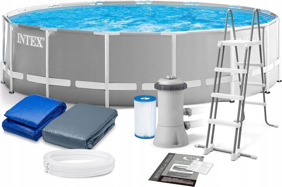 Intex Framepool Set Prism Rondo 126726GN, O 457 x 122cm, swimming pool (gray / blue, cartridge filter system ECO 638g) Baseins