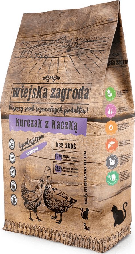 Wiejska Zagroda Kurczak z Kaczka dla Kota 5 kg WZ-KOT-02-5KG (5906874201299) kaķu barība
