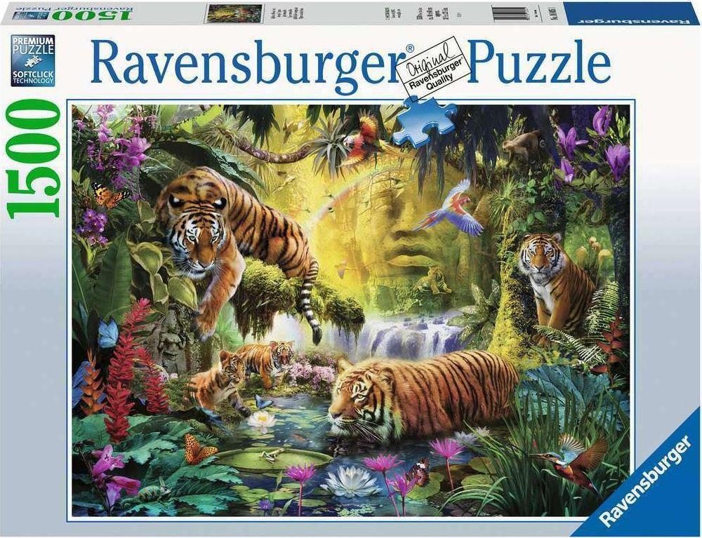 Ravensburger Puzzle 1500 elementow Tygrysy nad woda GXP-724624 (4005556160051) puzle, puzzle