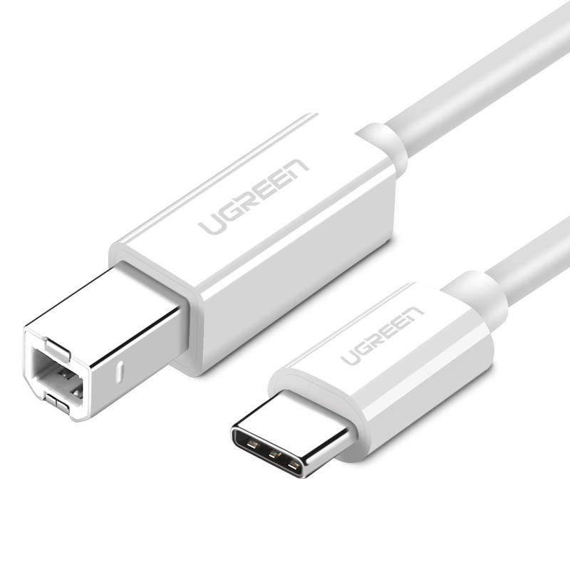 USB 2.0 C-B UGREEN US241 ar 1,5 m printera kabelis (balts) 40417 (6957303844173) USB kabelis