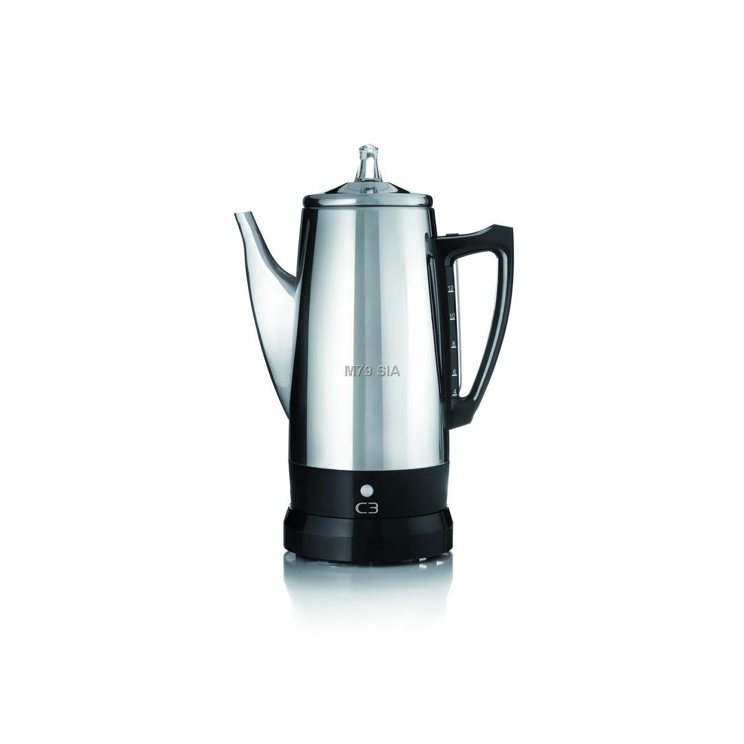 C3 Basic Percolator 12 cup, Stainless Steel, 1.8 L, Ground coffee, 875 W, Stainless steel piederumi kafijas automātiem