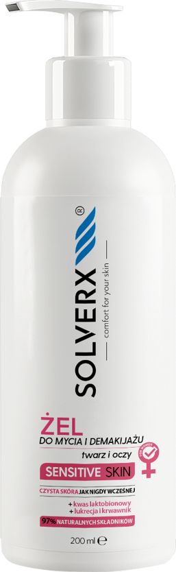 Solverx Zel do mycia i demakijazu twarzy i oczu Sensitive Skin 200ml 1070051 (5907479380051) kosmētikas noņēmējs