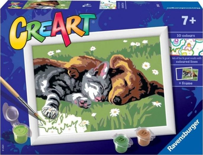 Ravensburger CreArt dla dzieci: Spiacy kotek z pieskiem 442549 (4005556289301)