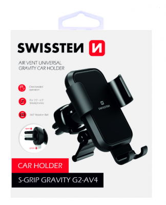 Swissten S-GRIP G2-AV4 Metal Age Gravity 360 Universāls Auto Stiprinājums Gaisa Restei Melns Mobilo telefonu turētāji